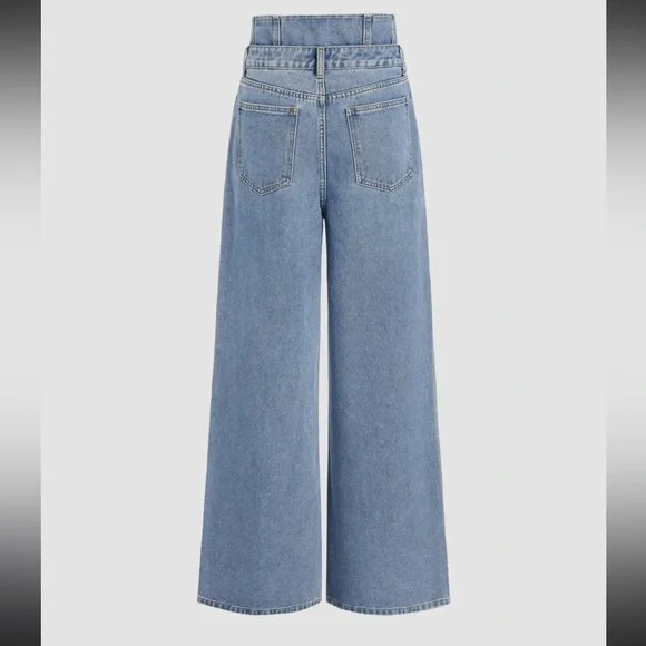 NWT Cider DOUBLE HIGH RISE SOLID BUTTON Wide Leg Jeans Light / Medium Wash - Picture 2 of 13